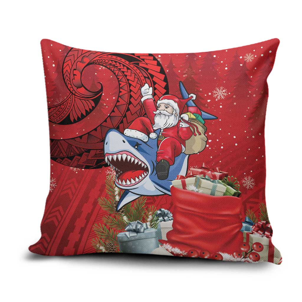 Funny Santa Riding Shark Pillow Cover Polynesian Tribal Christmas Spirit - Polynesian Pride