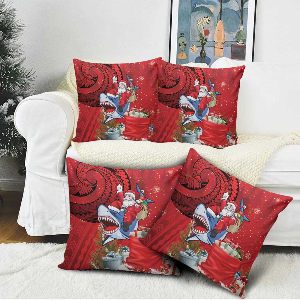 Funny Santa Riding Shark Pillow Cover Polynesian Tribal Christmas Spirit - Polynesian Pride