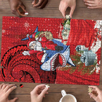 Funny Santa Riding Shark Puzzle Polynesian Tribal Christmas Spirit - Polynesian Pride