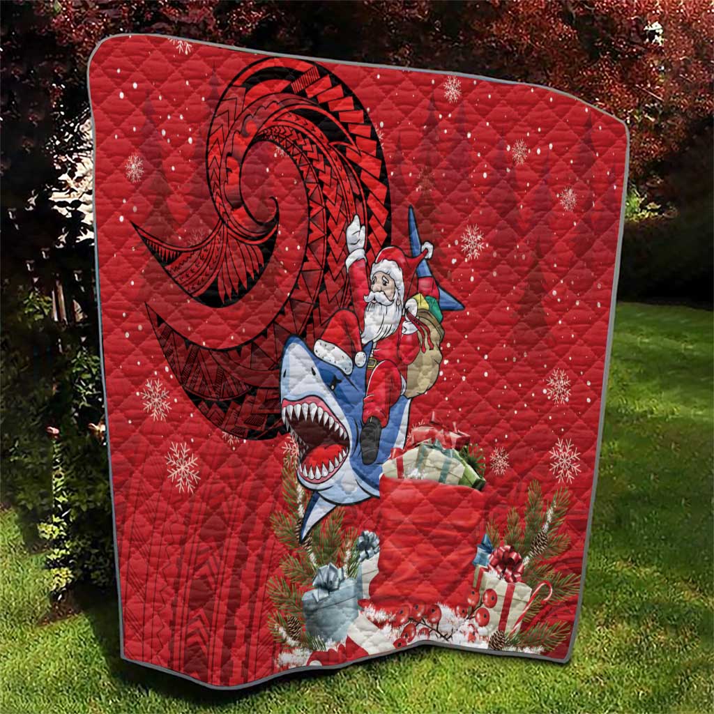Funny Santa Riding Shark Quilt Polynesian Tribal Christmas Spirit - Polynesian Pride