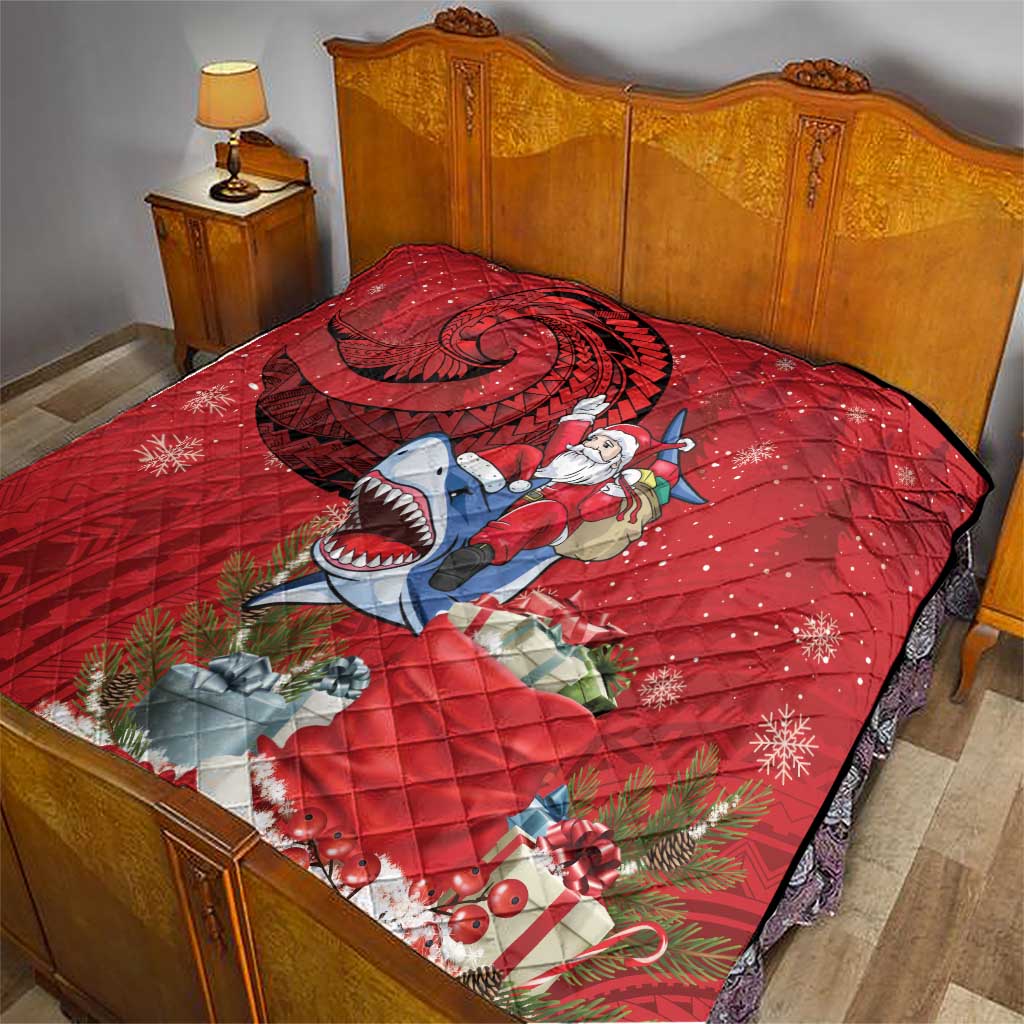 Funny Santa Riding Shark Quilt Polynesian Tribal Christmas Spirit - Polynesian Pride