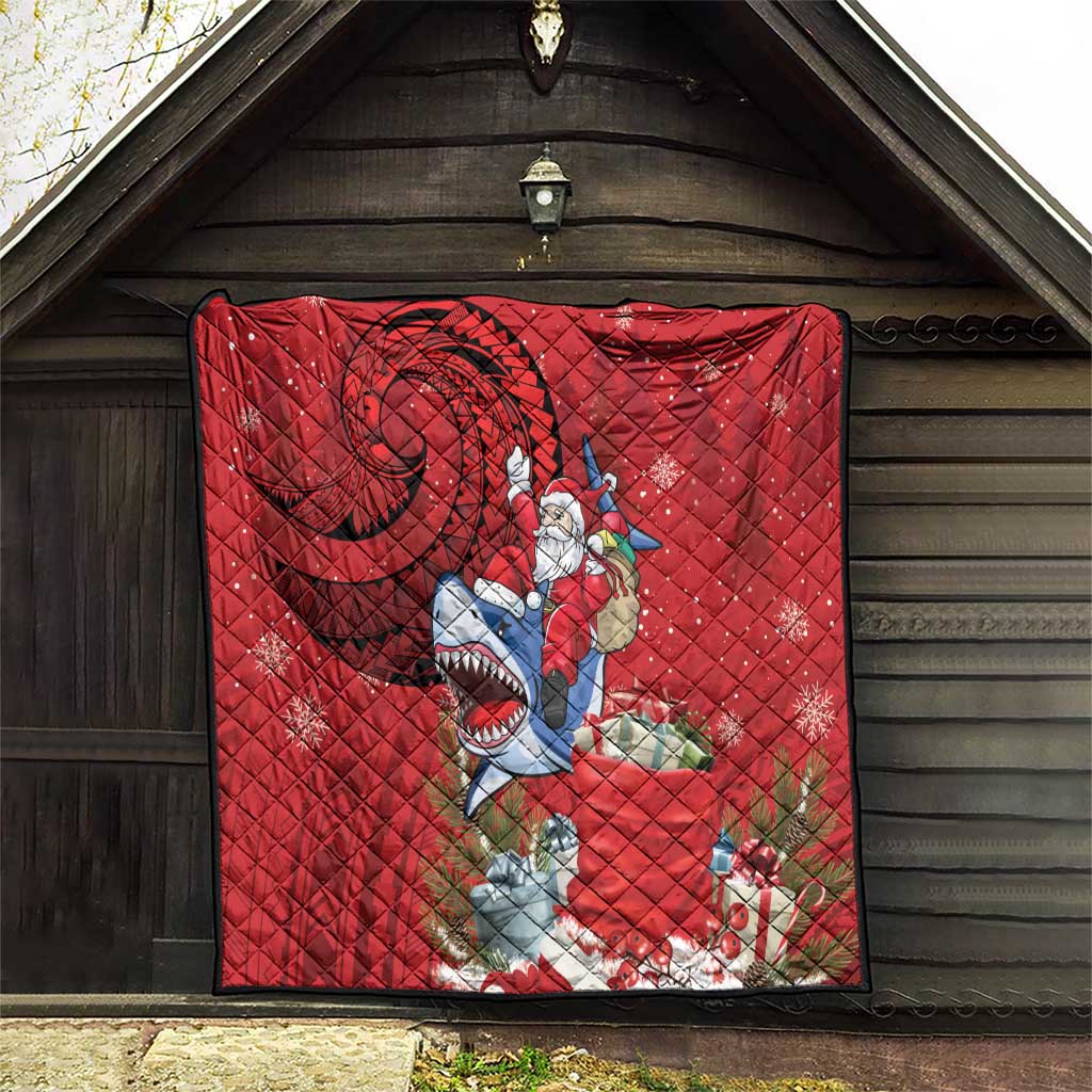 Funny Santa Riding Shark Quilt Polynesian Tribal Christmas Spirit - Polynesian Pride