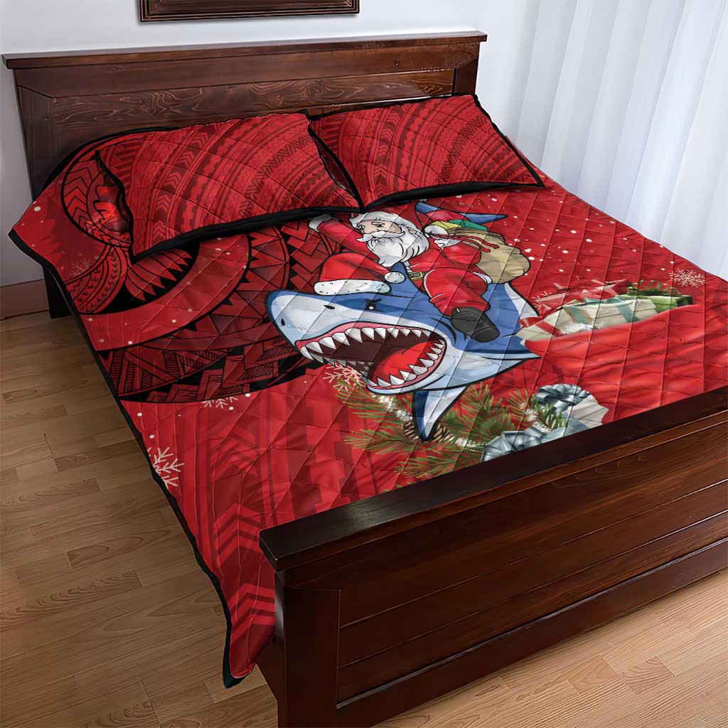 Funny Santa Riding Shark Quilt Bed Set Polynesian Tribal Christmas Spirit - Polynesian Pride