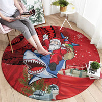 Funny Santa Riding Shark Round Carpet Polynesian Tribal Christmas Spirit - Polynesian Pride