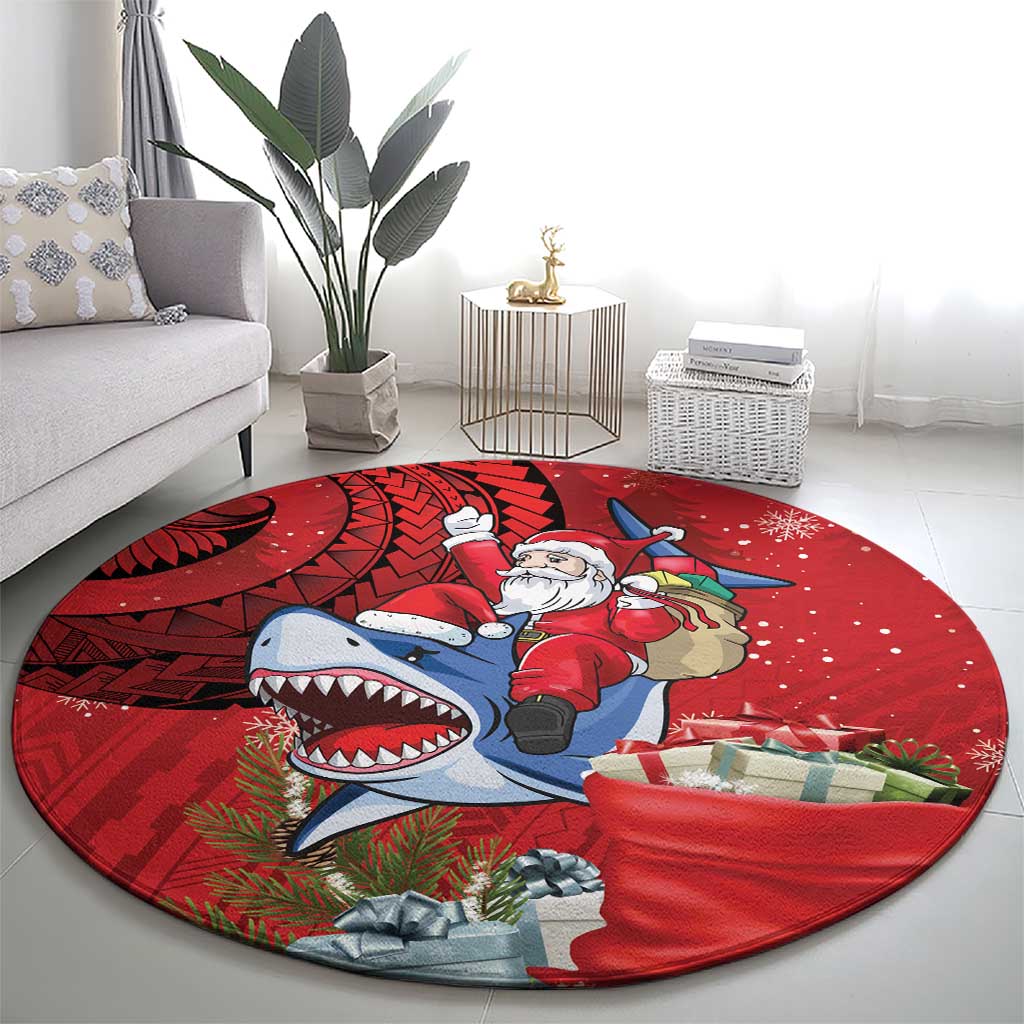 Funny Santa Riding Shark Round Carpet Polynesian Tribal Christmas Spirit - Polynesian Pride