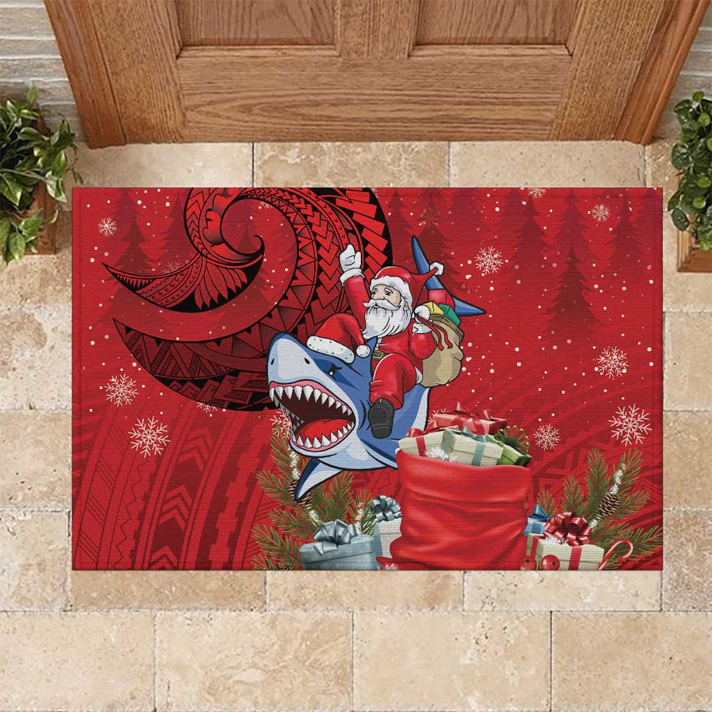 Funny Santa Riding Shark Rubber Doormat Polynesian Tribal Christmas Spirit - Polynesian Pride