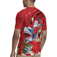 Funny Santa Riding Shark Rugby Jersey Polynesian Tribal Christmas Spirit - Polynesian Pride
