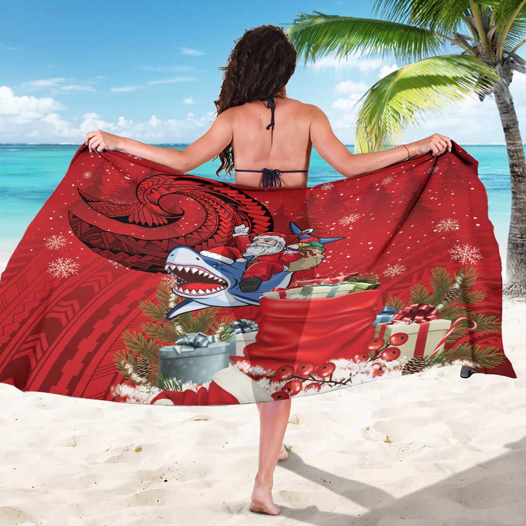 Funny Santa Riding Shark Sarong Polynesian Tribal Christmas Spirit - Polynesian Pride