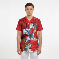 Funny Santa Riding Shark Scrub Top Polynesian Tribal Christmas Spirit - Polynesian Pride