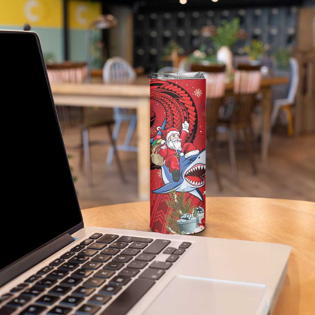 Funny Santa Riding Shark Skinny Tumbler Polynesian Tribal Christmas Spirit - Polynesian Pride