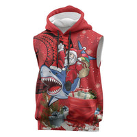 Funny Santa Riding Shark Sleeveless Hoodie Polynesian Tribal Christmas Spirit - Polynesian Pride