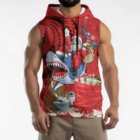 Funny Santa Riding Shark Sleeveless Hoodie Polynesian Tribal Christmas Spirit - Polynesian Pride