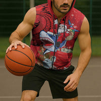 Funny Santa Riding Shark Sleeveless Zip Hoodie Polynesian Tribal Christmas Spirit - Polynesian Pride