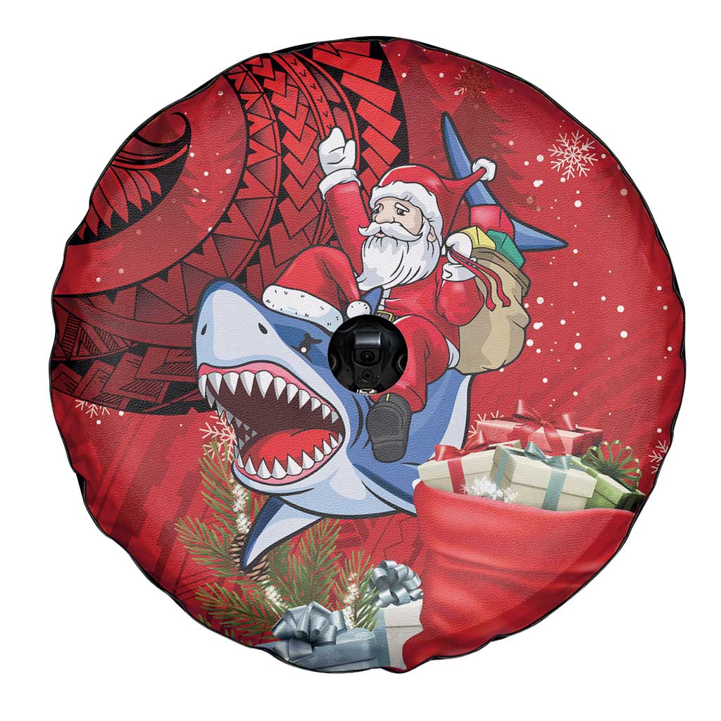 Funny Santa Riding Shark Spare Tire Cover Polynesian Tribal Christmas Spirit - Polynesian Pride