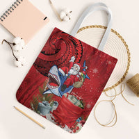 Funny Santa Riding Shark Tote Bag Polynesian Tribal Christmas Spirit - Polynesian Pride