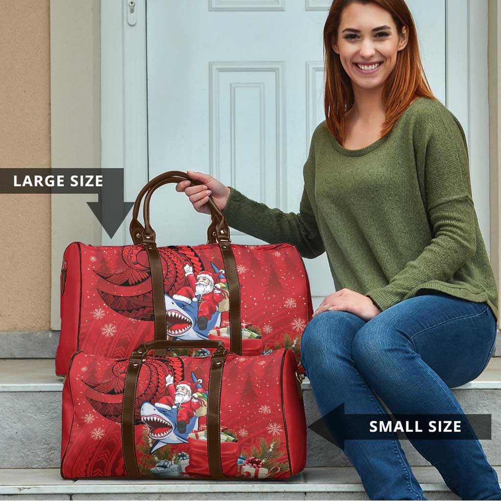 Funny Santa Riding Shark Travel Bag Polynesian Tribal Christmas Spirit - Polynesian Pride