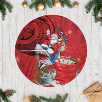 Funny Santa Riding Shark Tree Skirt Polynesian Tribal Christmas Spirit - Polynesian Pride