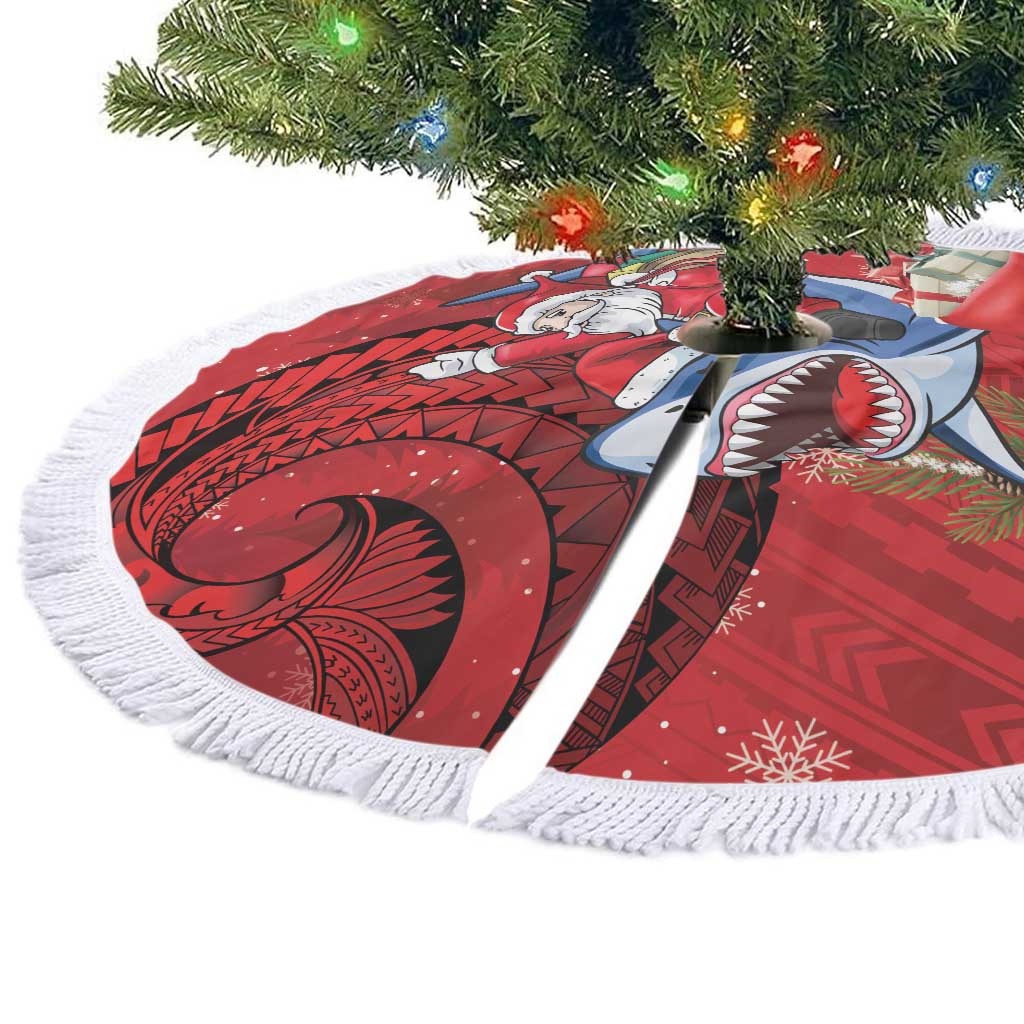 Funny Santa Riding Shark Tree Skirt Polynesian Tribal Christmas Spirit - Polynesian Pride