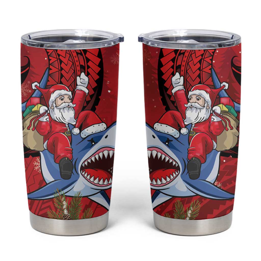 Funny Santa Riding Shark Tumbler Cup Polynesian Tribal Christmas Spirit - Polynesian Pride
