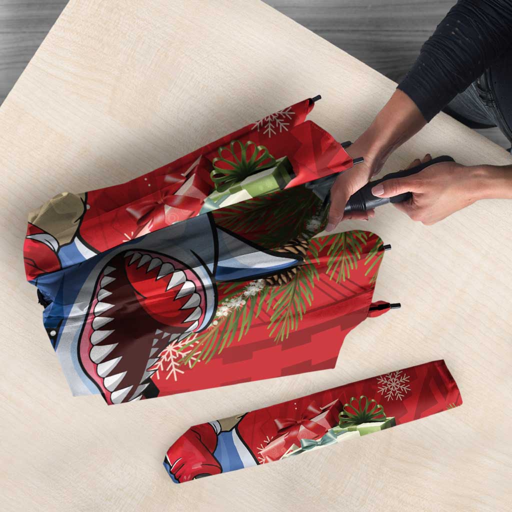 Funny Santa Riding Shark Umbrella Polynesian Tribal Christmas Spirit - Polynesian Pride