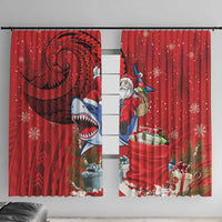 Funny Santa Riding Shark Window Curtain Polynesian Tribal Christmas Spirit - Polynesian Pride