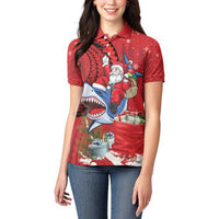 Funny Santa Riding Shark Women Polo Shirt Polynesian Tribal Christmas Spirit - Polynesian Pride