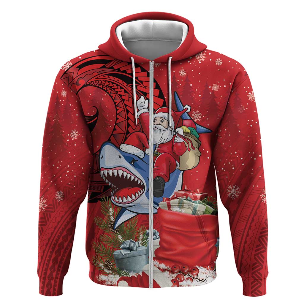 Funny Santa Riding Shark Zip Hoodie Polynesian Tribal Christmas Spirit - Polynesian Pride
