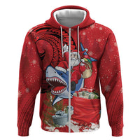 Funny Santa Riding Shark Zip Hoodie Polynesian Tribal Christmas Spirit - Polynesian Pride