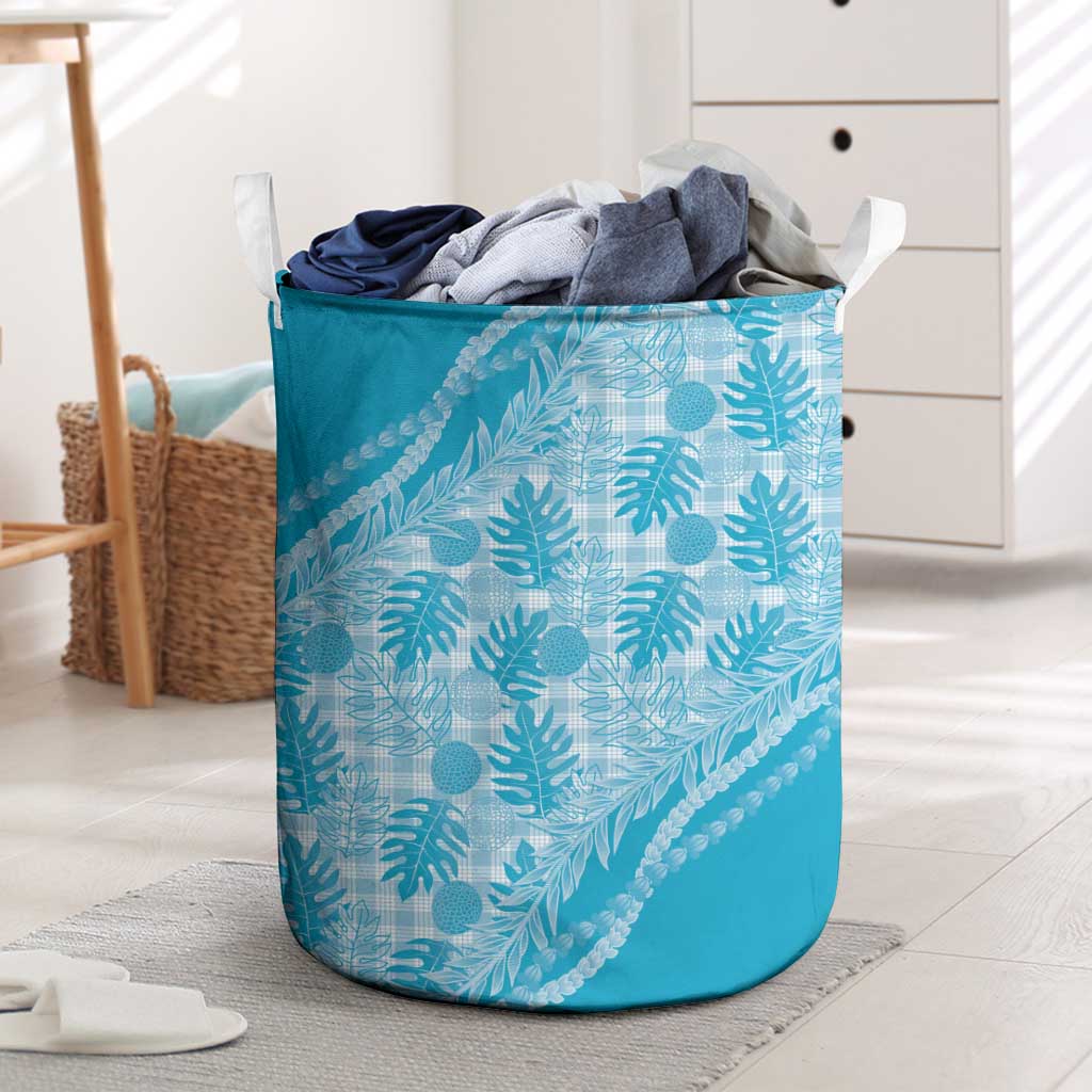Hawaii Breadfruit Palaka Laundry Basket Polu Maile Lei LT9 Blue - Polynesian Pride