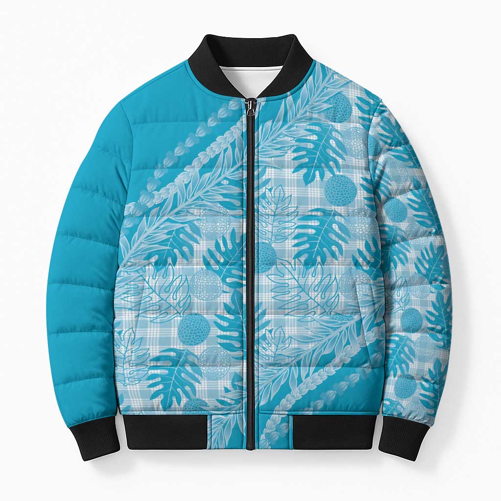 Hawaii Breadfruit Palaka Bomber Puffer Jacket Polu Maile Lei LT9 Unisex Blue - Polynesian Pride