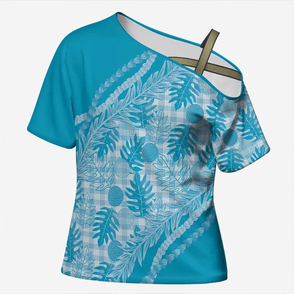 Hawaii Breadfruit Palaka Cross Shoulder Shirt Polu Maile Lei LT9 Female Blue - Polynesian Pride