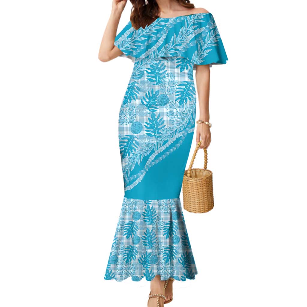 Hawaii Breadfruit Palaka Family Matching Mermaid Dress and Hawaiian Shirt Polu Maile Lei - Polynesian Pride
