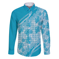 Hawaii Breadfruit Palaka Family Matching Off The Shoulder Long Sleeve Dress and Hawaiian Shirt Polu Maile Lei - Polynesian Pride