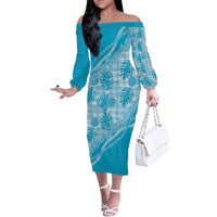 Hawaii Breadfruit Palaka Family Matching Off The Shoulder Long Sleeve Dress and Hawaiian Shirt Polu Maile Lei - Polynesian Pride