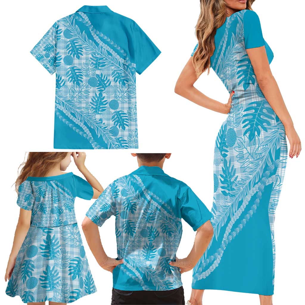Hawaii Breadfruit Palaka Family Matching Short Sleeve Bodycon Dress and Hawaiian Shirt Polu Maile Lei - Polynesian Pride