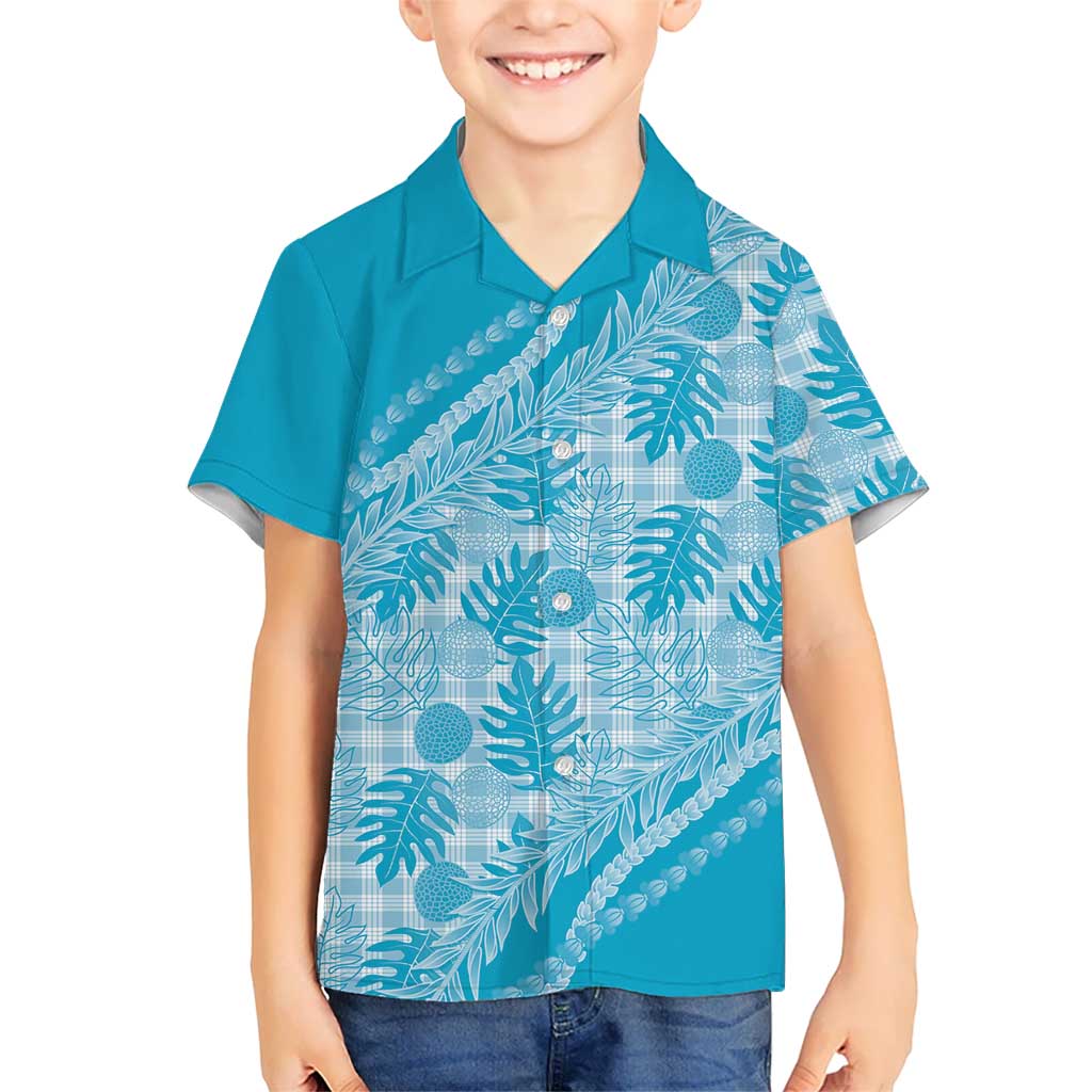 Hawaii Breadfruit Palaka Kid Hawaiian Shirt Polu Maile Lei LT9 Kid Blue - Polynesian Pride