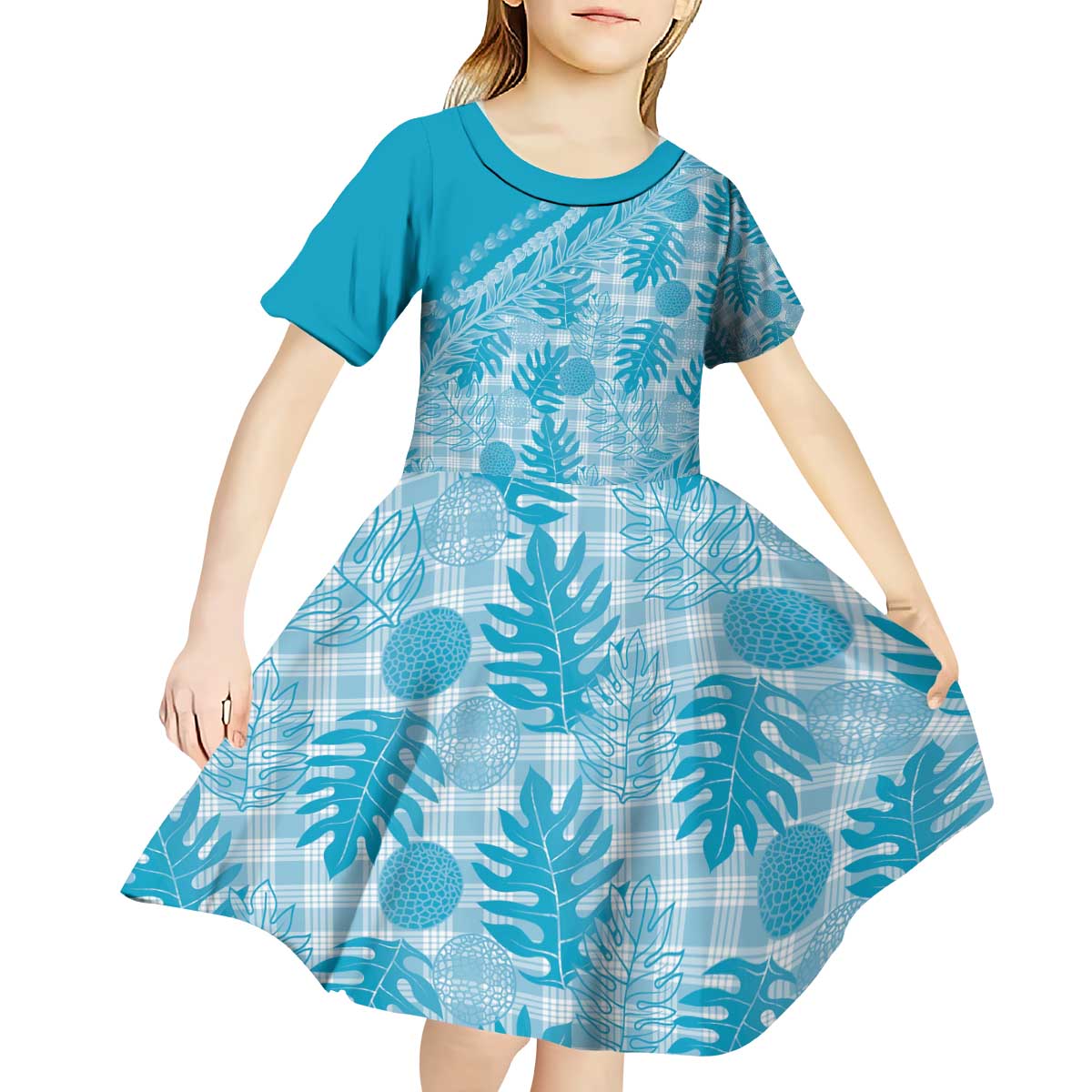 Hawaii Breadfruit Palaka Kid Short Sleeve Dress Polu Maile Lei - Polynesian Pride