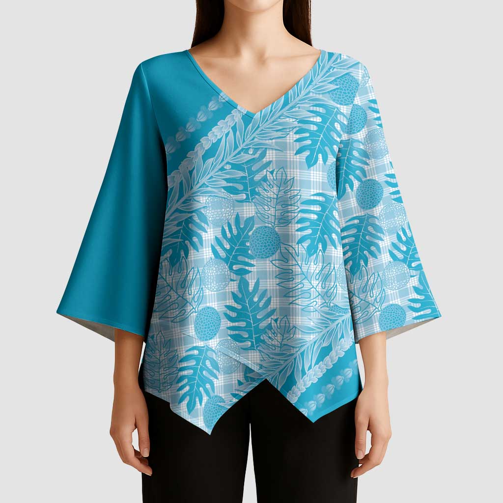 Hawaii Breadfruit Palaka Kimono Sleeve Blouse Polu Maile Lei - Polynesian Pride