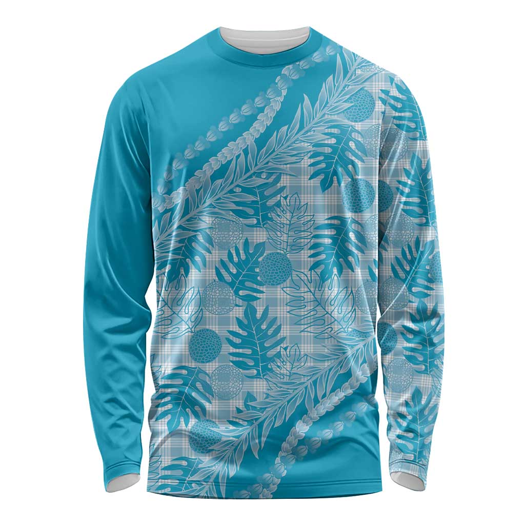 Hawaii Breadfruit Palaka Long Sleeve Shirt Polu Maile Lei LT9 Unisex Blue - Polynesian Pride