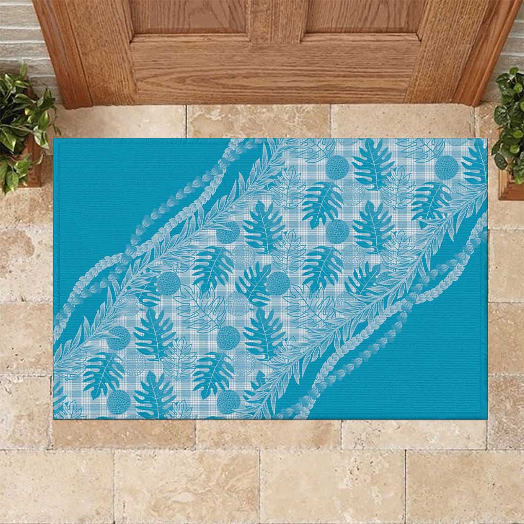 Hawaii Breadfruit Palaka Rubber Doormat Polu Maile Lei LT9 Blue - Polynesian Pride