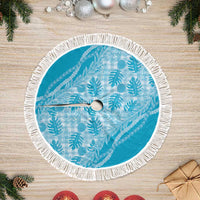 Hawaii Breadfruit Palaka Tree Skirt Polu Maile Lei LT9 Fringed Blue - Polynesian Pride