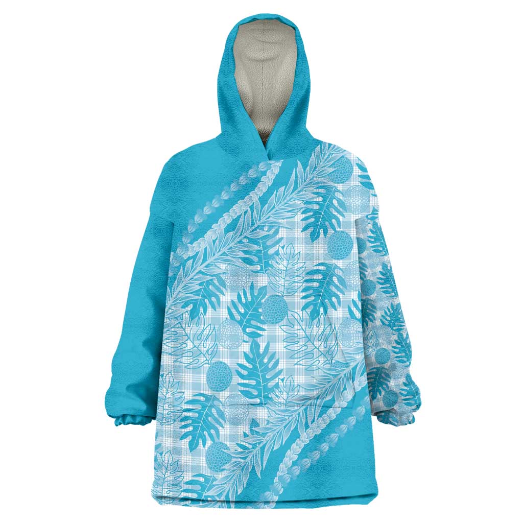 Hawaii Breadfruit Palaka Wearable Blanket Hoodie Polu Maile Lei LT9 One Size Blue - Polynesian Pride