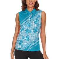 Hawaii Breadfruit Palaka Women Sleeveless Polo Shirt Polu Maile Lei - Polynesian Pride