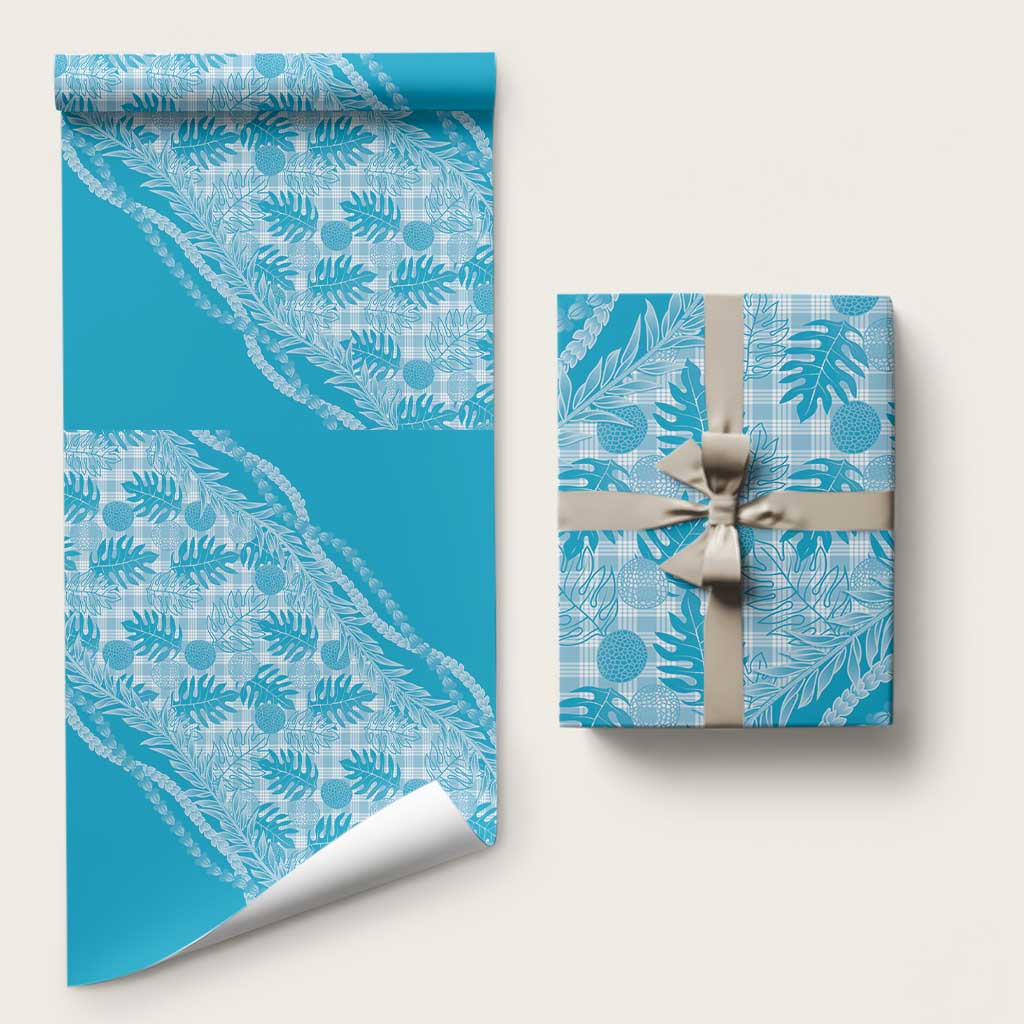 Hawaii Breadfruit Palaka Wrapping Paper Polu Maile Lei LT9 58" × 23" Blue - Polynesian Pride