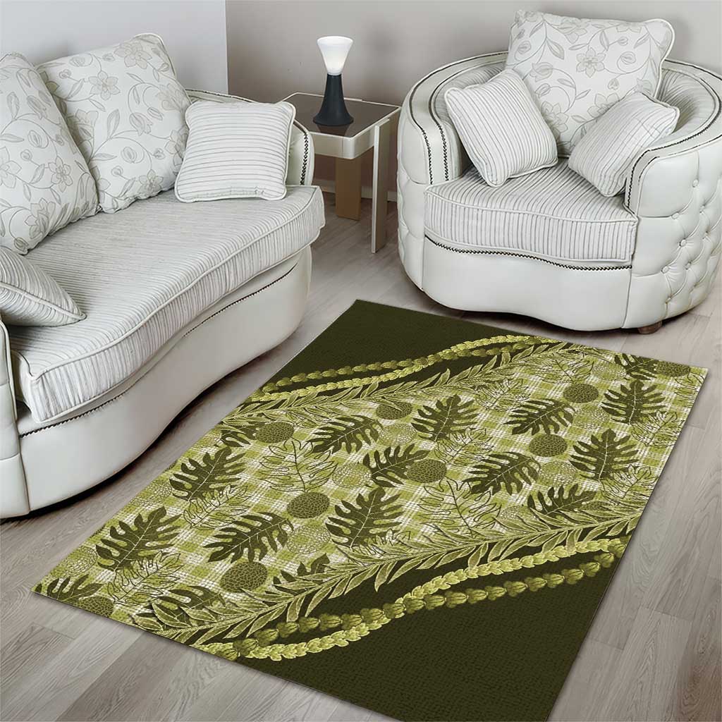 Hawaii Breadfruit Palaka Area Rug Omaomao Maile Lei - Polynesian Pride