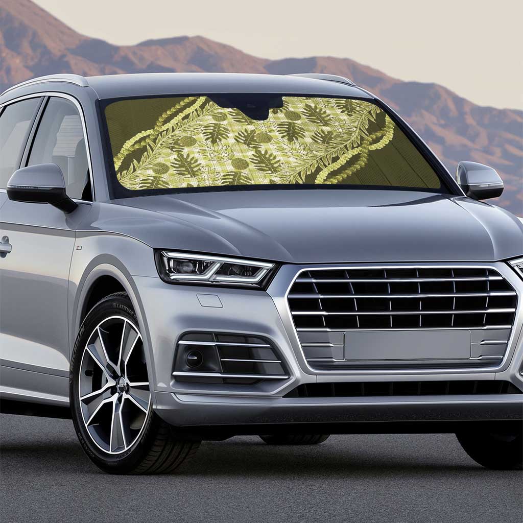 Hawaii Breadfruit Palaka Auto Sun Shade Omaomao Maile Lei - Polynesian Pride