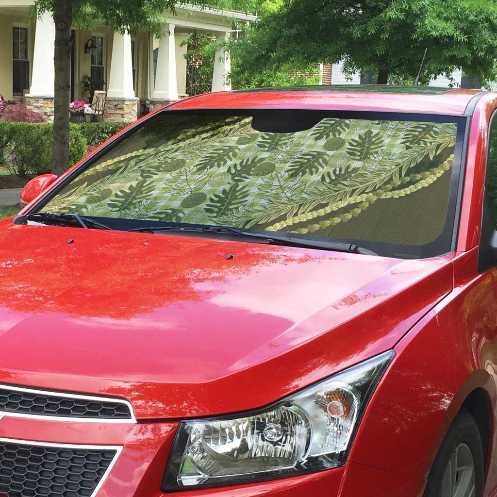 Hawaii Breadfruit Palaka Auto Sun Shade Omaomao Maile Lei - Polynesian Pride