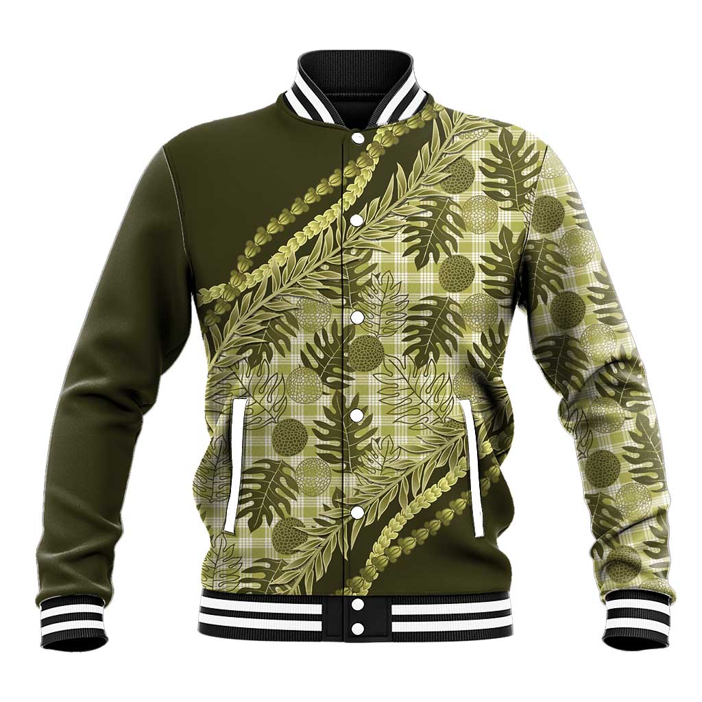 Hawaii Breadfruit Palaka Baseball Jacket Omaomao Maile Lei LT9 Unisex Green - Polynesian Pride