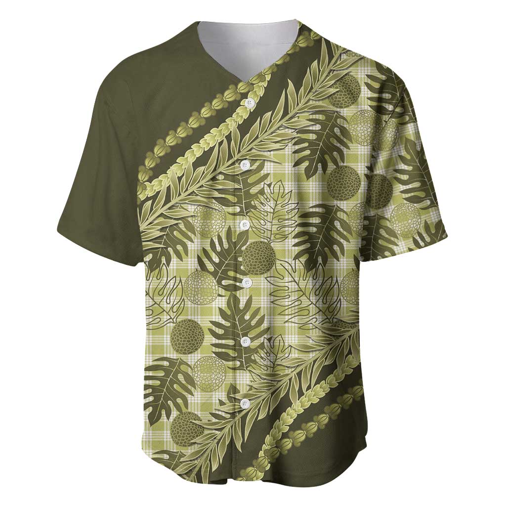 Hawaii Breadfruit Palaka Baseball Jersey Omaomao Maile Lei LT9 Green - Polynesian Pride
