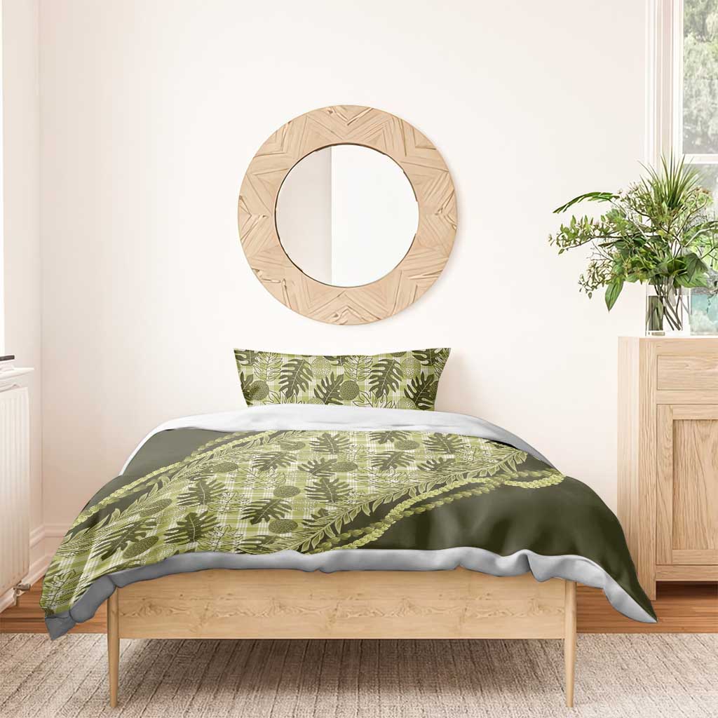 Hawaii Breadfruit Palaka Bedding Set Omaomao Maile Lei - Polynesian Pride